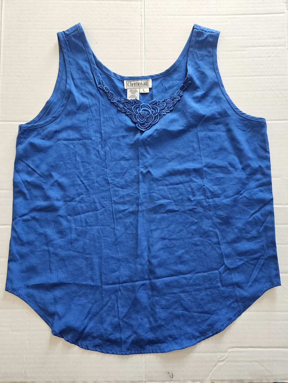 90s Vintage Christie & Jill Royal Blue Embroidered Lace Tank Top Size L